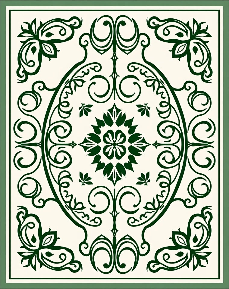 Deep Green Floral Oval Mandala Rug