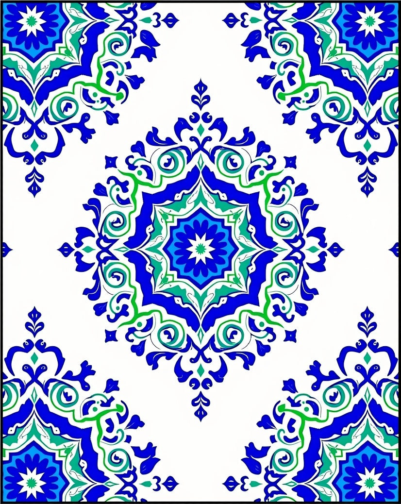 Vivid Blue Green Ornamental Medallion Rug