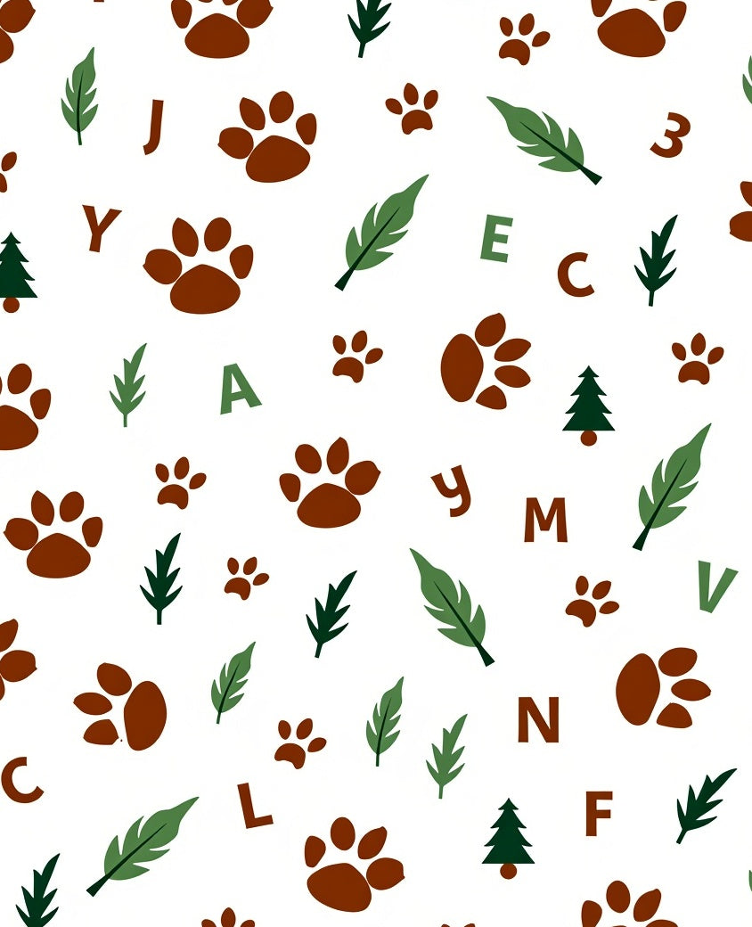 Woodland Paw Print And Leaf Whimsy Rug