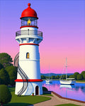 Coastal Lighthouse With Sailboats Sunset Rug