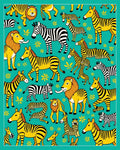 Teal Yellow Lion Zebra Jungle Creatures Rug