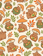 Chubby Mushroom Bear Autumn Leaves Bowl Rug