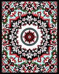 Vibrant Red Black Floral Medallion Symmetry Rug