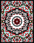 Vibrant Red Black Floral Medallion Symmetry Rug
