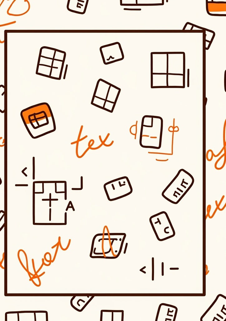 Orange White Scattered Blueprint Icons Rug