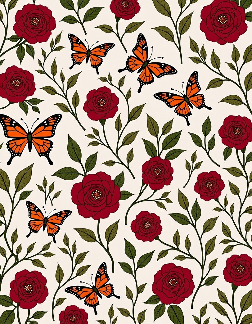 Red Rose Butterfly Garden Whimsical Rug
