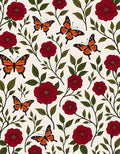 Red Rose Butterfly Garden Whimsical Rug