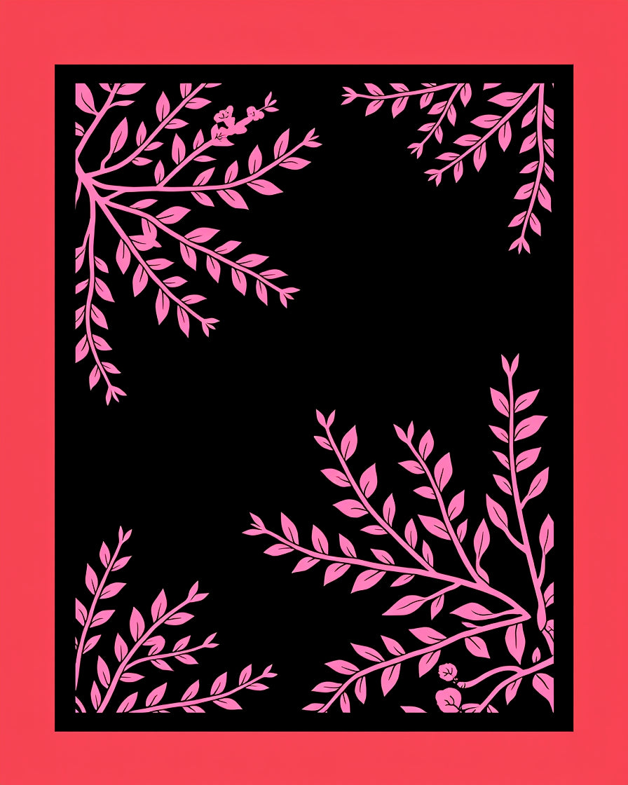Pink Floral Branch Corner Accents Rug
