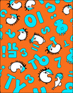 Whimsical Orange Blue Characters Numbers Rug