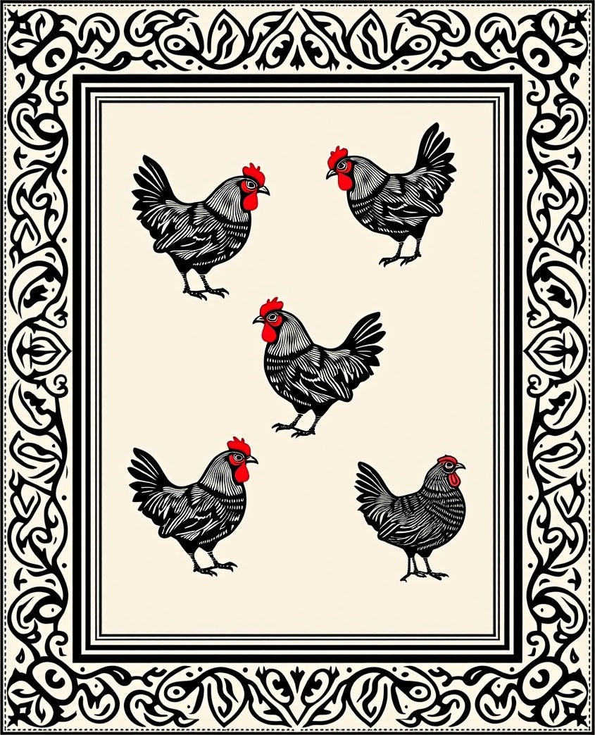 Farmhouse Black Rooster Red Comb Rooster Border Rug