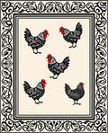 Farmhouse Black Rooster Red Comb Rooster Border Rug