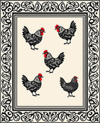 Farmhouse Black Rooster Red Comb Rooster Border Rug