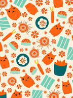 Orange Cat Sushi Floral Medallion Rug