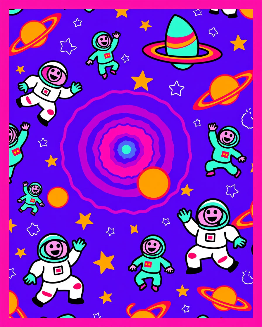 Vibrant Astronaut Galaxy Playful Space Rug