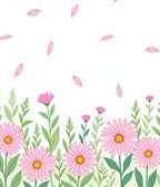 Pink Daisy Field Falling Petals Rug