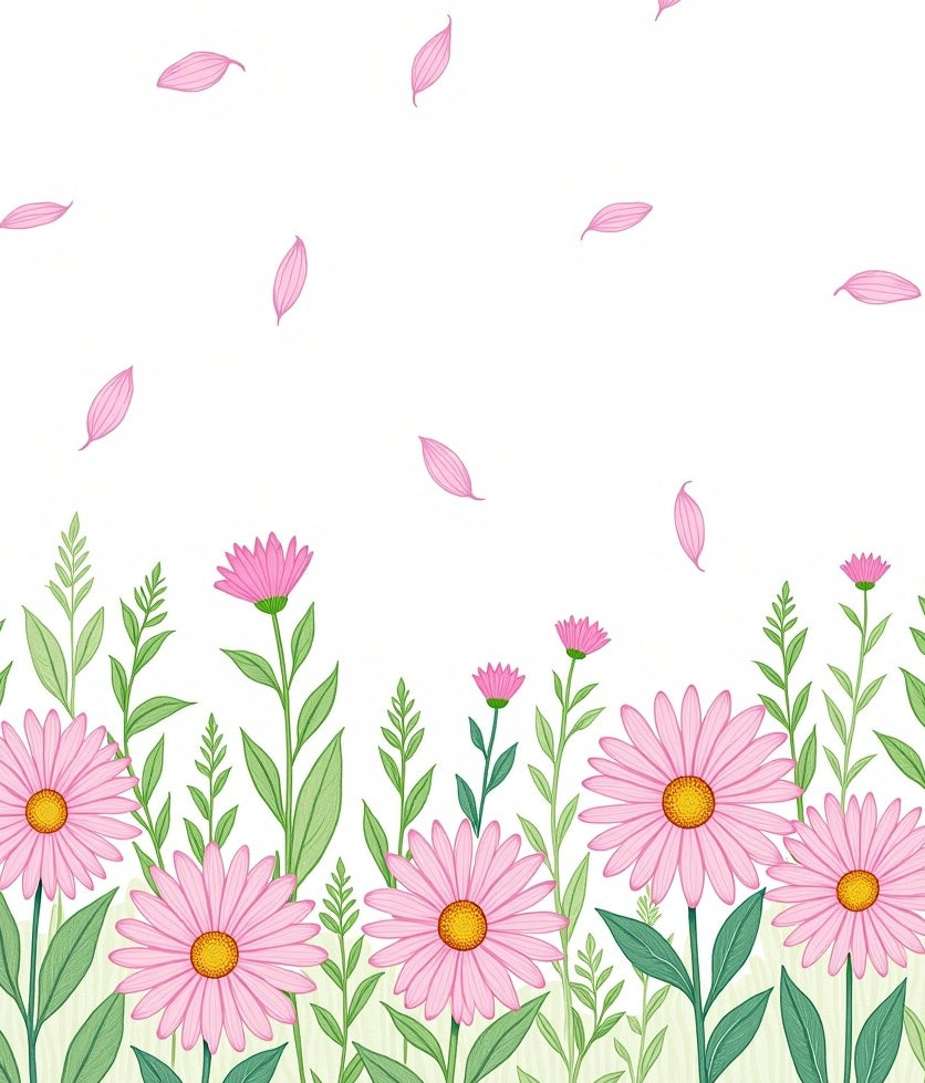 Pink Daisy Field Falling Petals Rug