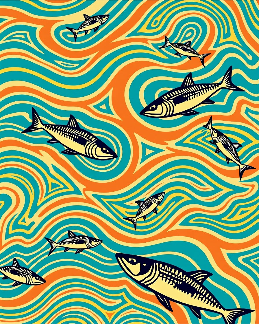 Orange Teal Fish Swirls Rug