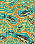 Orange Teal Fish Swirls Rug