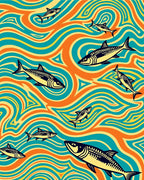 Orange Teal Fish Swirls Rug