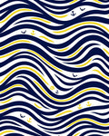 Navy Blue White Yellow Anchor Waves Rug