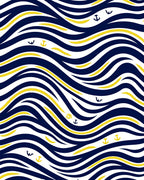 Navy Blue White Yellow Anchor Waves Rug