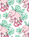Pink Pastel Elephant Jungle Leaves Rug