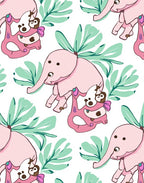 Pink Pastel Elephant Jungle Leaves Rug
