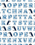 Blue Icy Alphabet Penguin Collage Rug