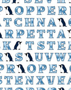 Blue Icy Alphabet Penguin Collage Rug