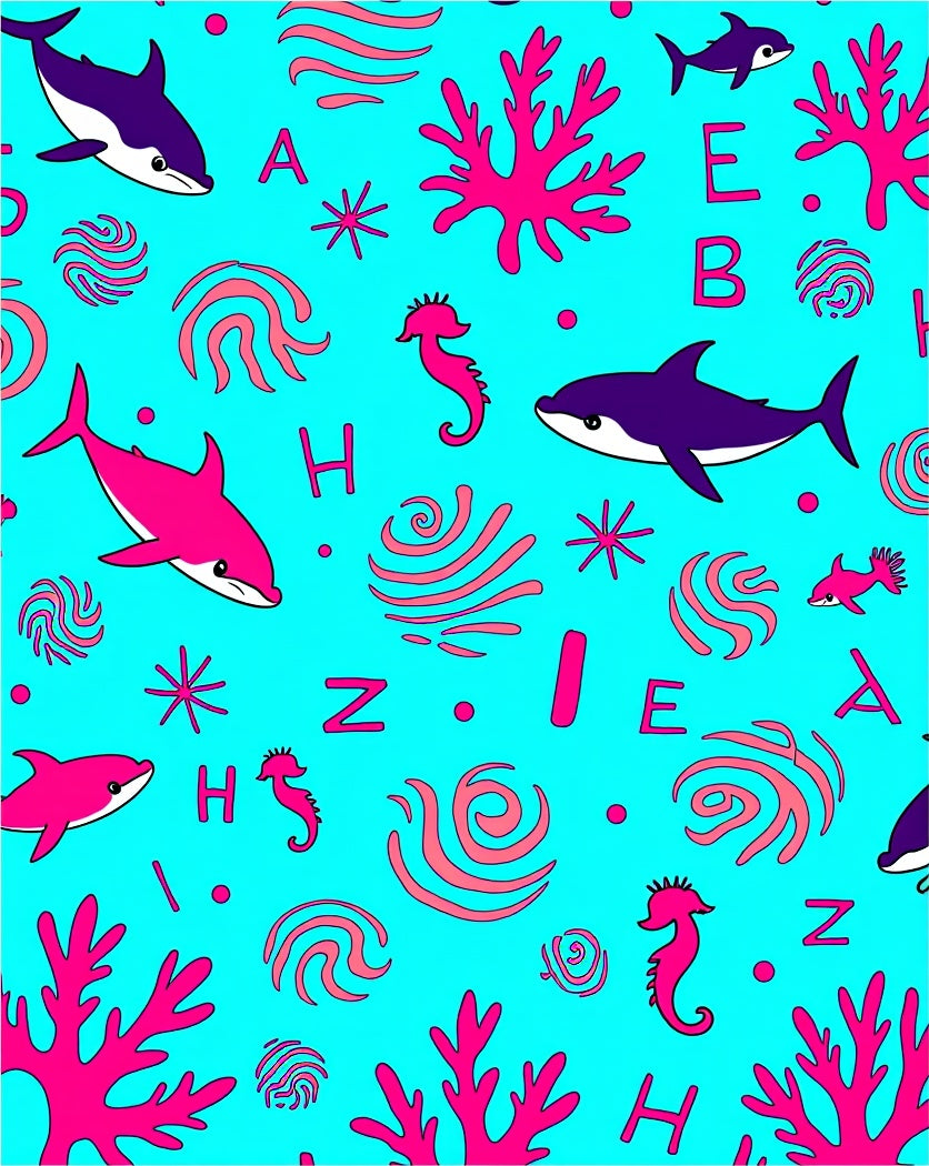 Oceanic Dolphins Seahorses Coral Swirls Rug