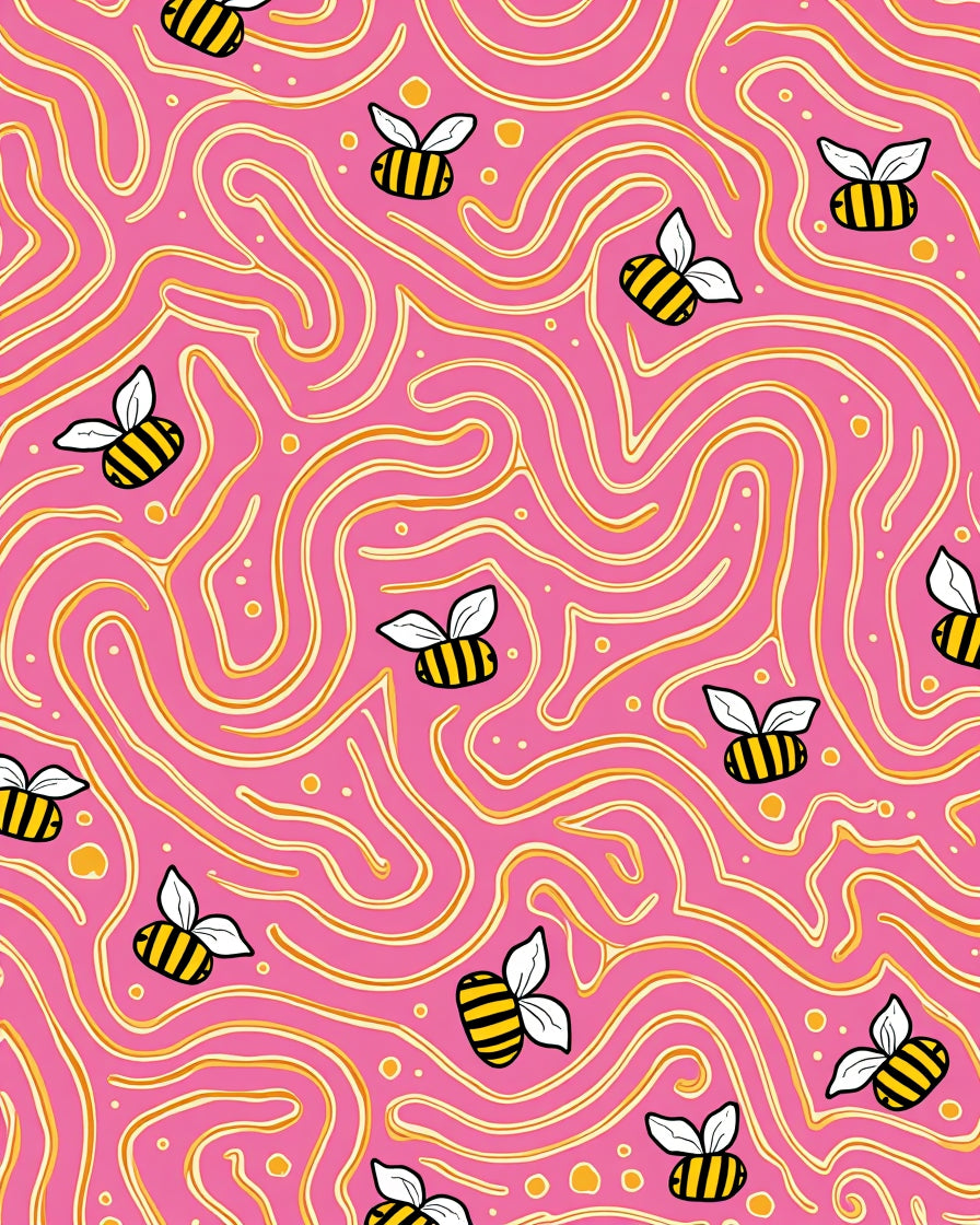 Whimsical Pink Bee Swirls Rug