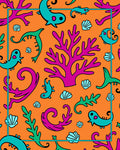 Playful Ocean Life Coral Orange Rug