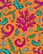 Playful Ocean Life Coral Orange Rug