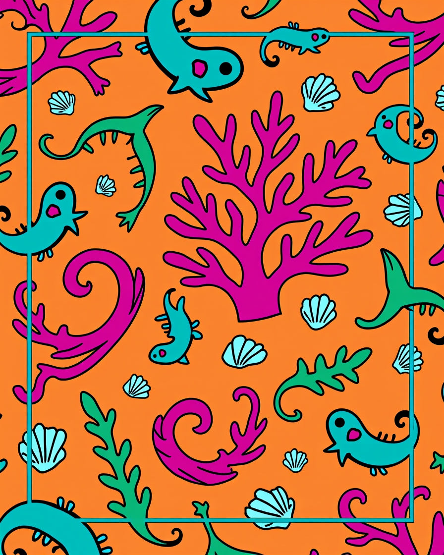 Playful Ocean Life Coral Orange Rug