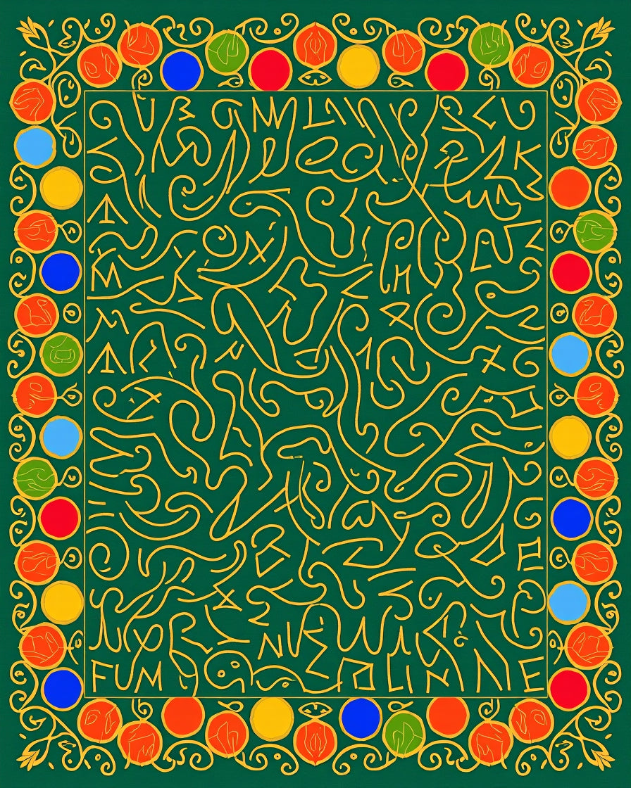 Green Yellow Abstract Bold Border Rug