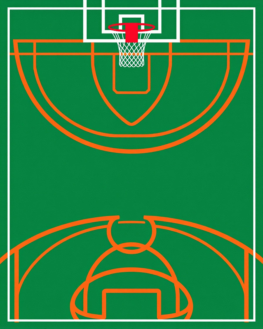 Green Orange Basketball Court Graphic Rug