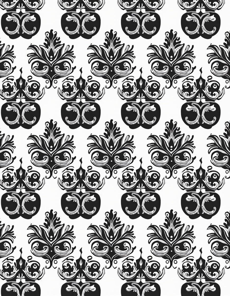 Black White Vintage Floral Scroll Rug