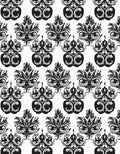 Black White Vintage Floral Scroll Rug
