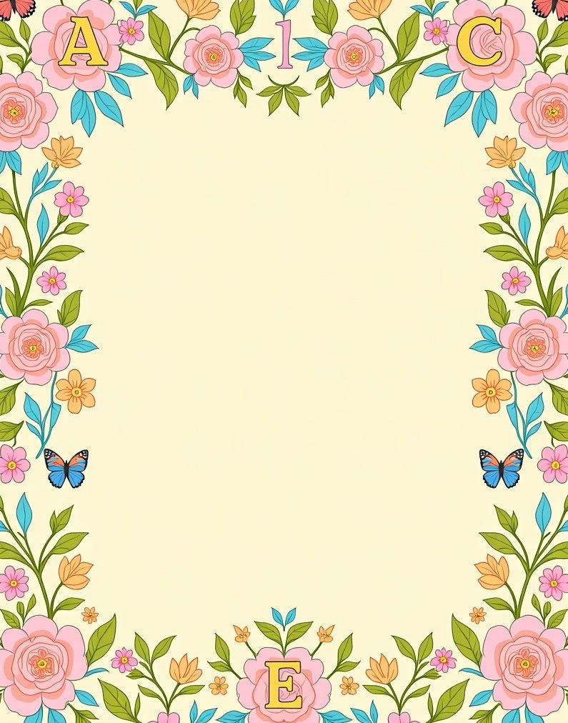 Whimsical Pink Floral Border Butterflies Rug