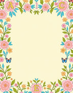 Whimsical Pink Floral Border Butterflies Rug