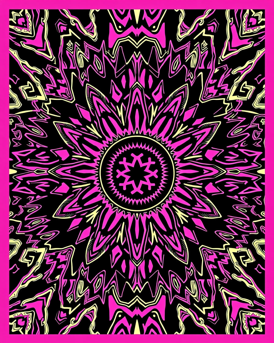 Electric Pink Yellow Symmetrical Bloom Rug