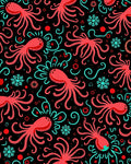 Coral Octopus Snowflake Swirl Black Rug