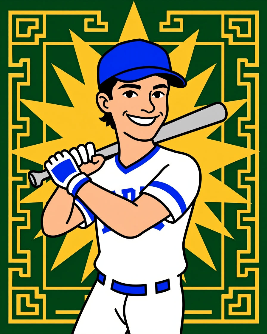 Bold Green Yellow Baseball Player Rug