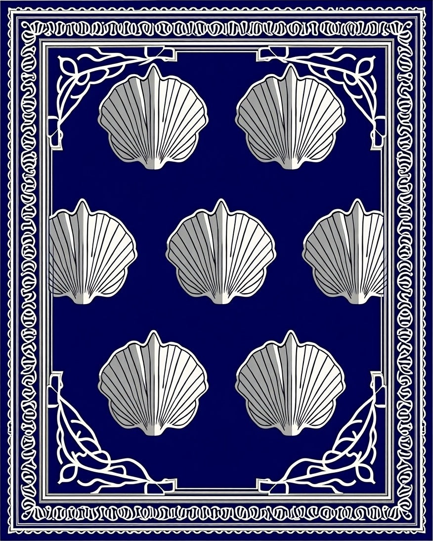 Navy Blue Scallop Shell Border Rug