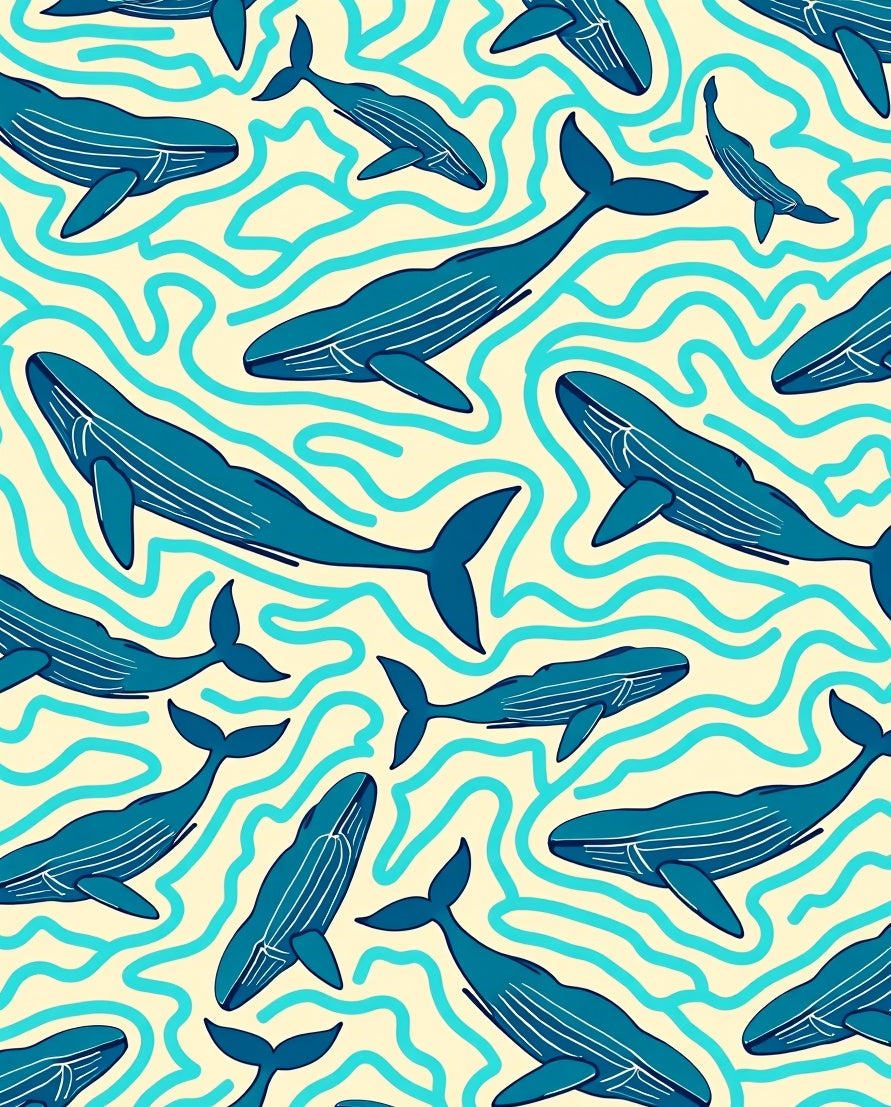 Marine Blue Whale Flowing Ocean Rug