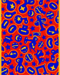 Red Abstract Blue Yellow Figural Stars Rug