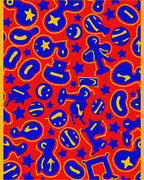 Red Abstract Blue Yellow Figural Stars Rug