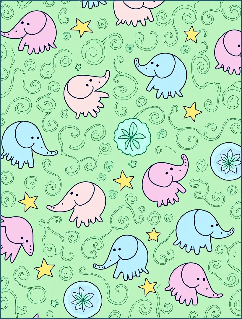 Pink Blue Elephant Swirl Star Ground Rug