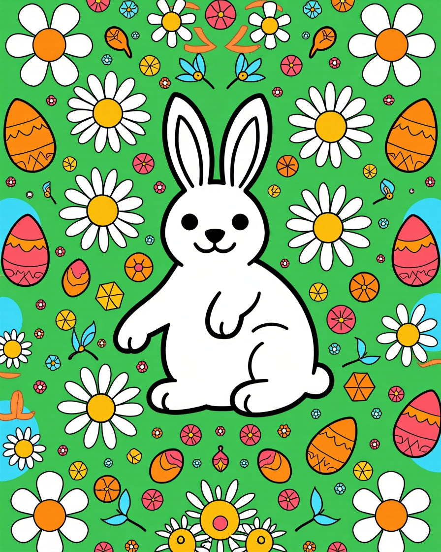 Whimsical White Bunny Garden Eggs Rug