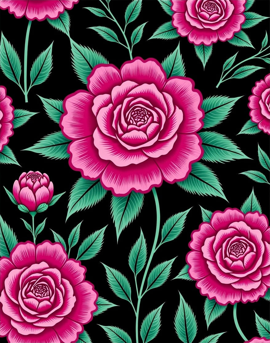 Vibrant Fuchsia Rose Garden Bloom Rug